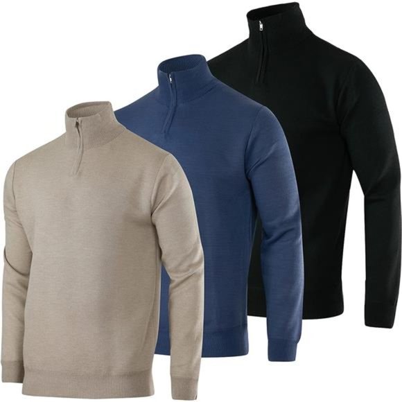 3 Pack Men's Long-Sleeve Soft Touch Quarter-Zip Sweater